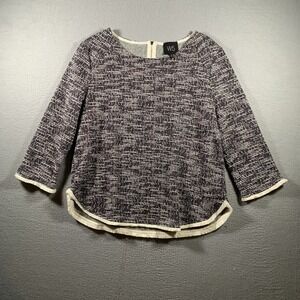 W5 Blouse Medium Womens Black /White/red Long Sleeve Crew Neck Back Zipper Top